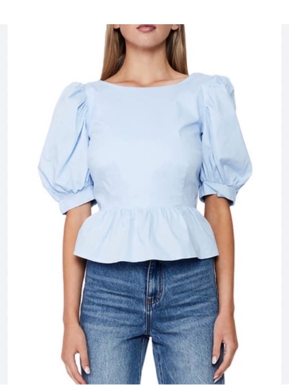 BARDOT Light Blue Puff Sleeve Peplum Top - Brand